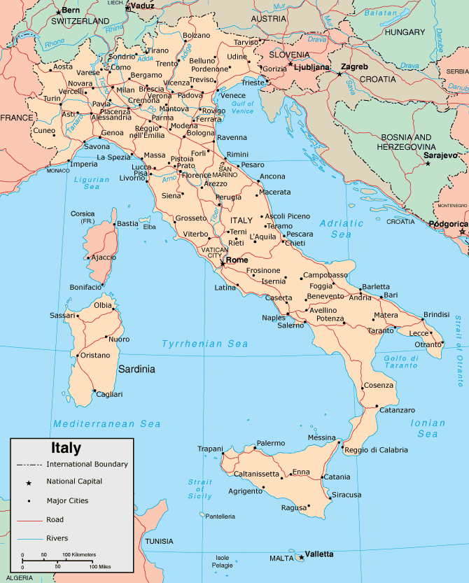 To print this map of Italy, click on the map. After map loads, press Ctrl+P.